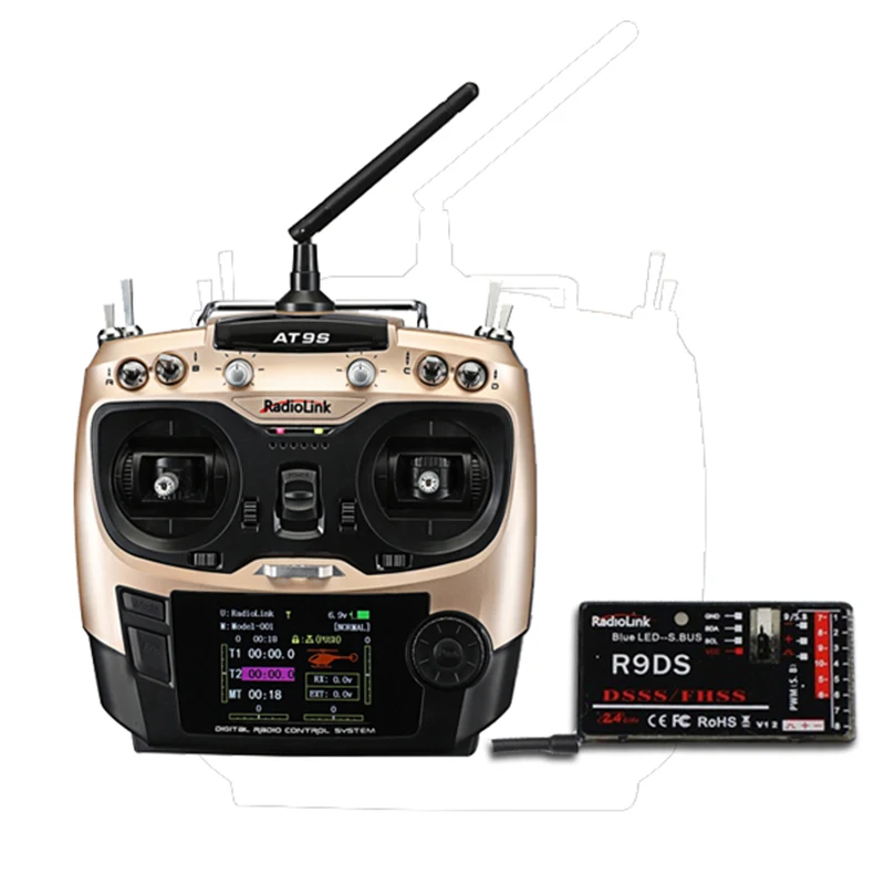 

2018 New RadioLink AT9S Mode 2 2.4GHz 10CH Upgrade Transmitter with R9DS DSSS&FHSS Receiver For Drone Quadcopter