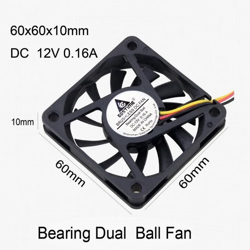 

Gdstime 20 Pcs 3Pin Dual Ball Bearing DC 12V 6cm 60x60x10mm Brushless Cooling Cooler Fan 60mm x 10mm 6010