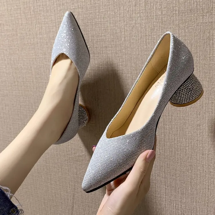 

Women Pumps Glitter High Heels for Women Shoes Fashion Pointed Toe Round Heel Sequined Shoes Woman Sandalias Femeninas