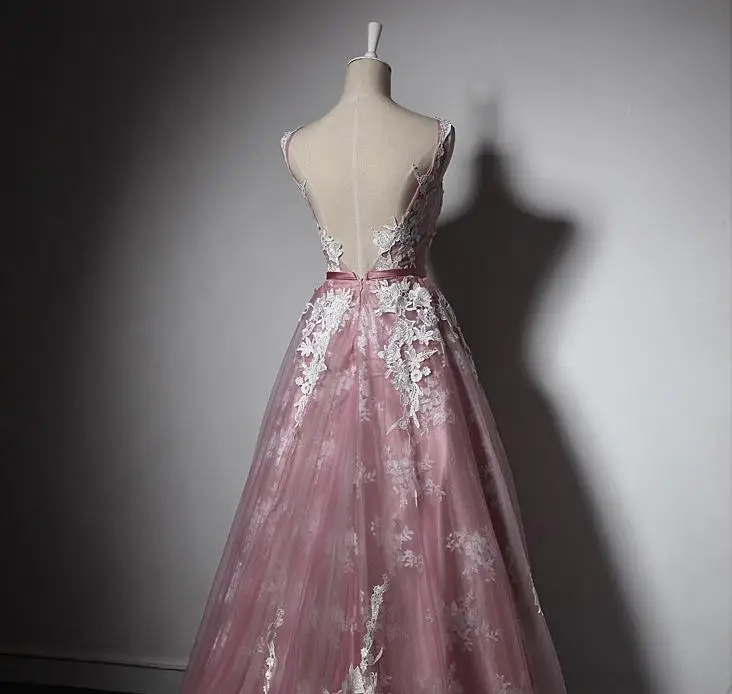VENSANAC 2018 A Line Lace Flowers Appliques Long Evening Dresses Elegant O Neck Party Sash Backless Prom Gowns VENSANAC 2018 A Line Lace Flowers Appliques Long Evening Dresses Elegant O Neck Party Sash Backless Prom Gowns