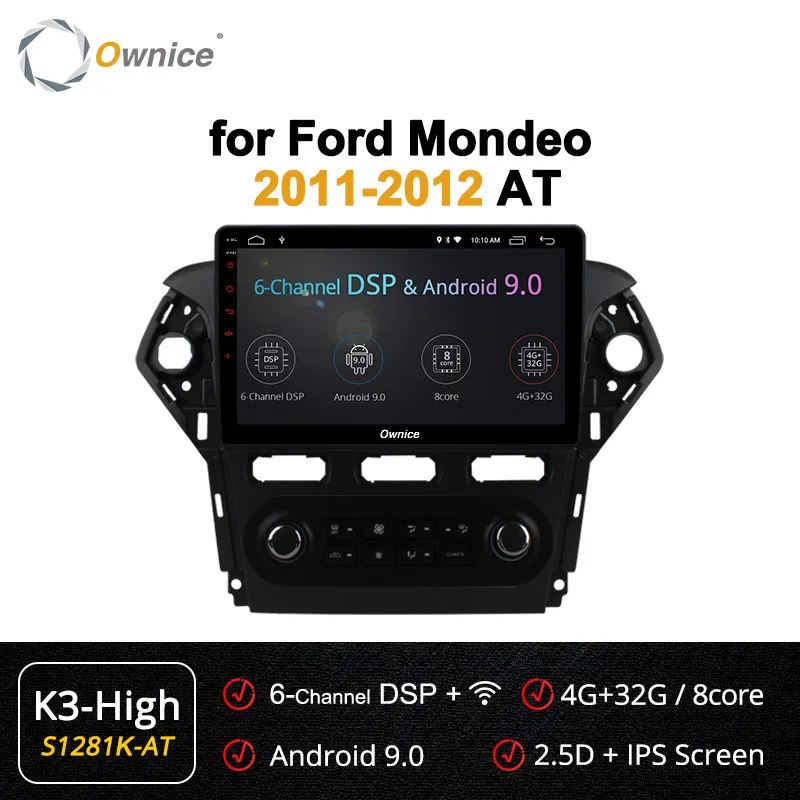 Ownice 10," Android 9,0 Восьмиядерный автомобильный радиоприемник K3 K5 K6 для Ford Mondeo 2011 2012 gps аудио dvd-плеер 64G rom DSP 4G LTE DVR - Цвет: S1281-2 K3-High