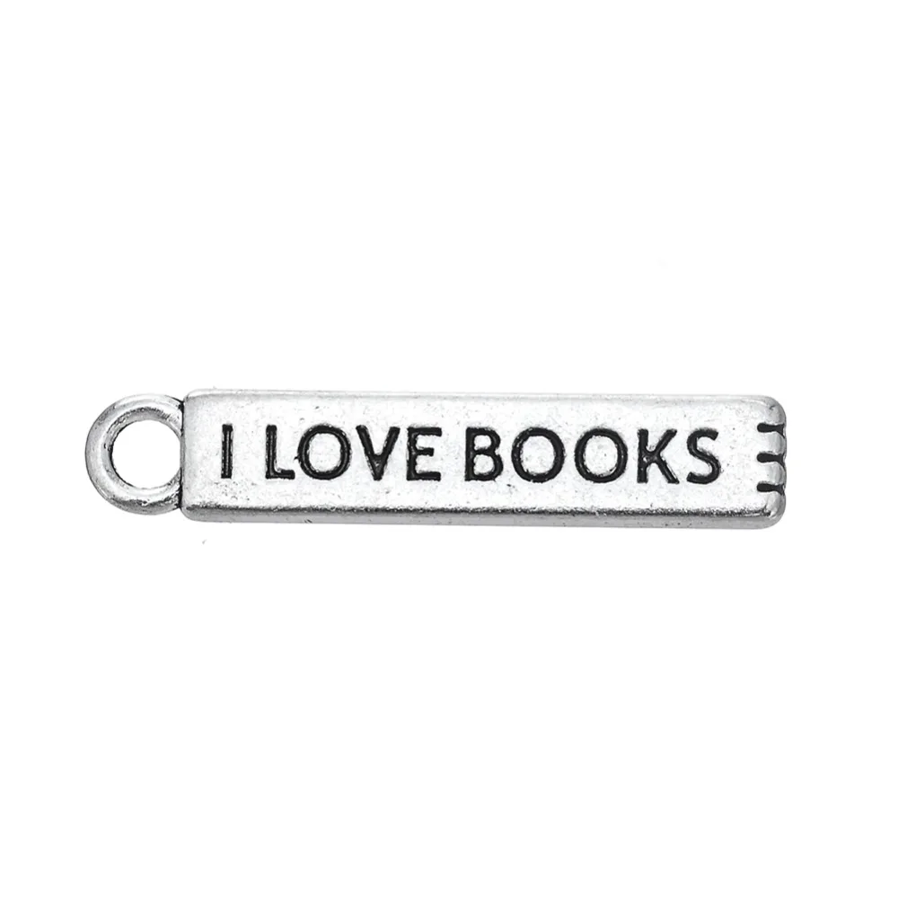 EUEAVAN 20pcs Metal Bookmark Shape Word Charm I LOVE BOOKS Engraved Alloy Pendant Antique Silver Color For Jewelry Making | Украшения и
