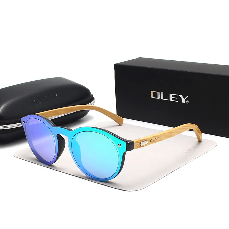 women's sunglasses OLEY  Brand Bamboo Leg Color Film Sunglasses Women Classic Round Overall Flat Lens Fashion Retro Female sun glasses Z0479 big round sunglasses Sunglasses