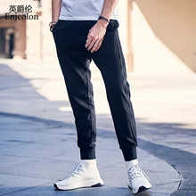 Enjeolon Брендовые мужские повседневные брюки на лето и весну, черные длинные прямые брюки, мужские спортивные штаны, уличные мужские шаровары KZ6346