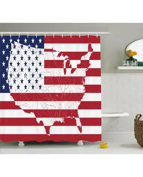 

American Flag Shower Curtain Martial World Print For BathroomWaterproof And washable Fabric With Hooks