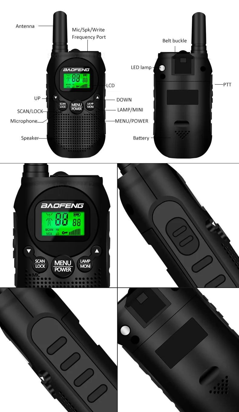 1 шт. Baofeng детская иди и болтай Walkie Talkie S, 22-канала FRS/PMR радио, 3 км Диапазон мини Two Way Радио с фонариком и ЖК-дисплей Экран подарок