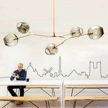 

modern minimalist creative dining room lights Nordic personality glass ball Beanstalk art molecular Pendant Lights FG831