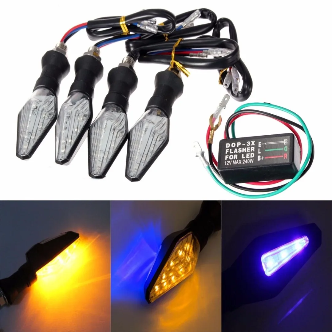 4pcs/set Motorcycle Amber&Blue 12LED Turn Signal Indicator Light+Flasher Relay