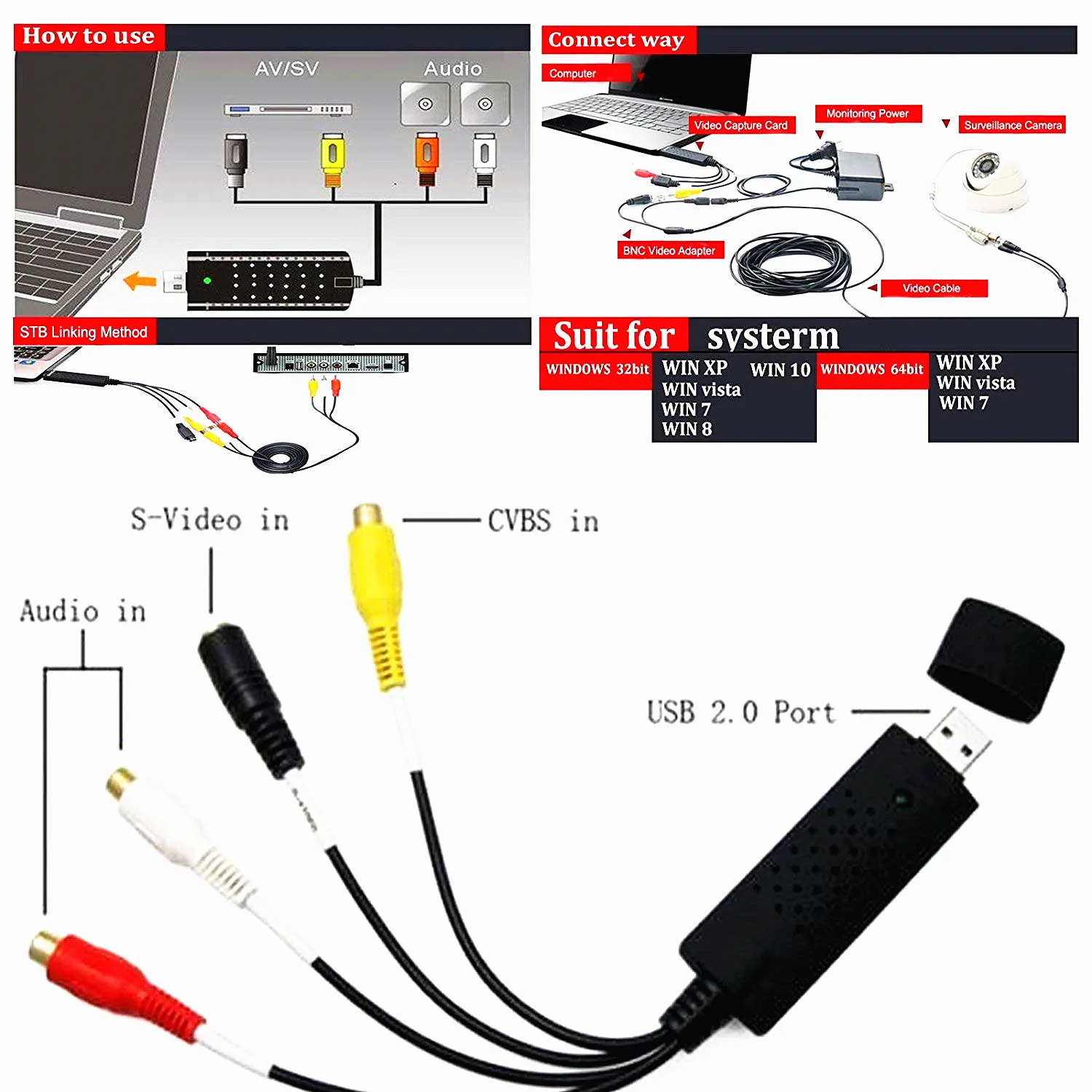 1CH Video Capture Card Digital Converter USB 2.0 Video Converter Audio Capture Card Support Door Eye/Peephole Camera