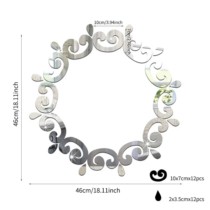 Потолочные Декоративные 3D зеркальные настенные наклейки для прихожей, акриловые наклейки для домашнего декора, зеркальные наклейки, настенные наклейки для самостоятельной сборки - Цвет: A Silver