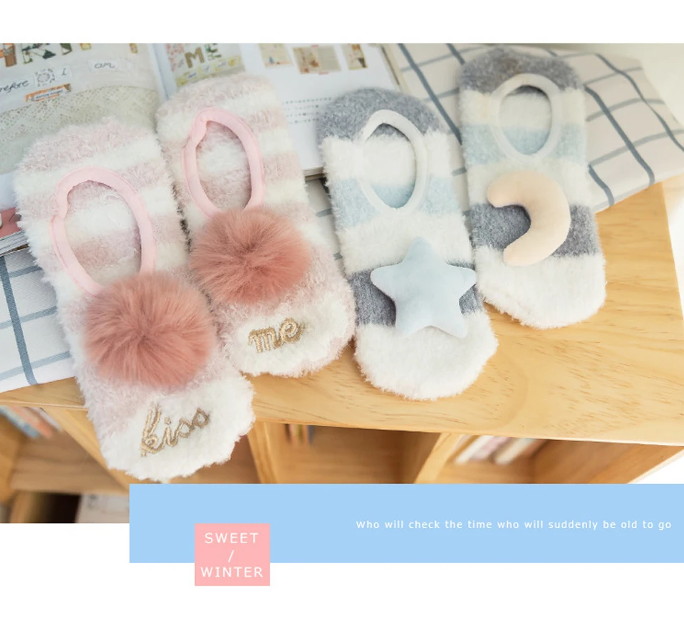 Thickening Keep Warm socks Women Lovely Plush Sleep Ladies Funny Cute Socks Hosiery Winter kawaii Boat Sock Winter Soft Home (6)