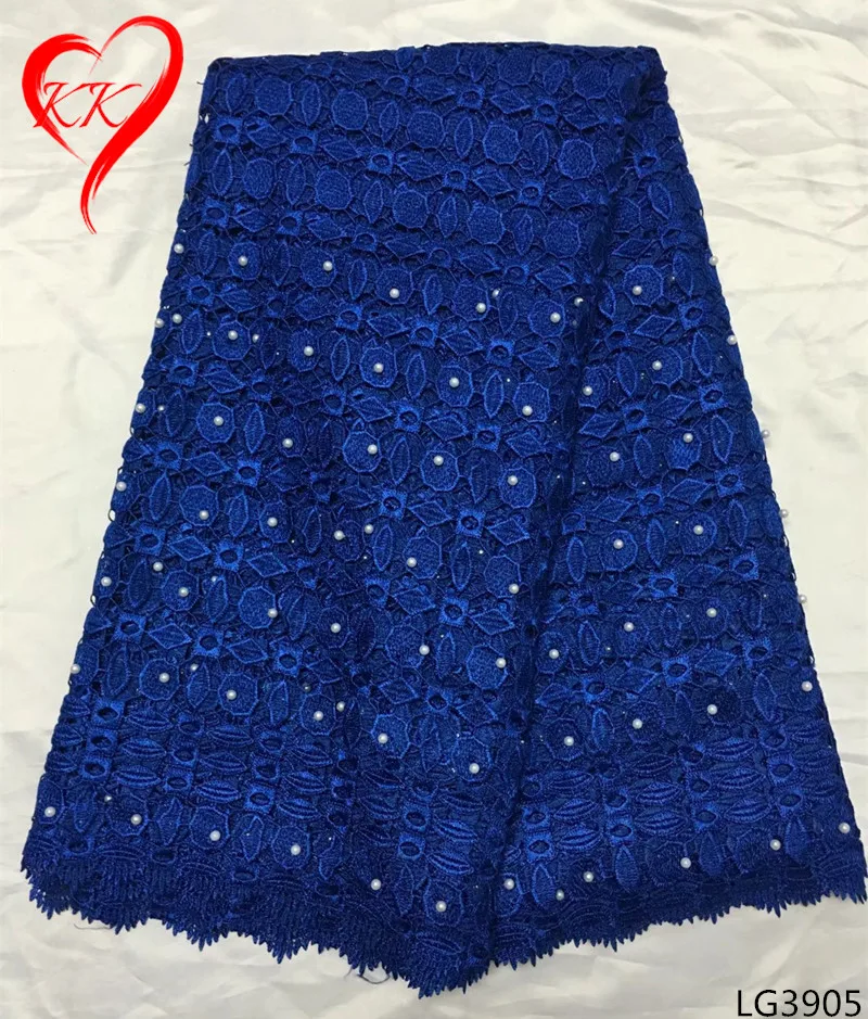

Beautifical heavy beaded lace fabric royal blue african wedding cord lace with pearls africa lace fabric for women LG39