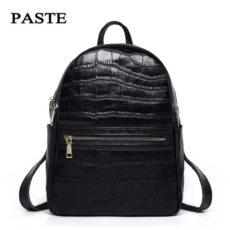 PASTE Brand 100 Genuine leather Backpack Alligator Pattern Student School Bags Classic Style Ladies Shoulder