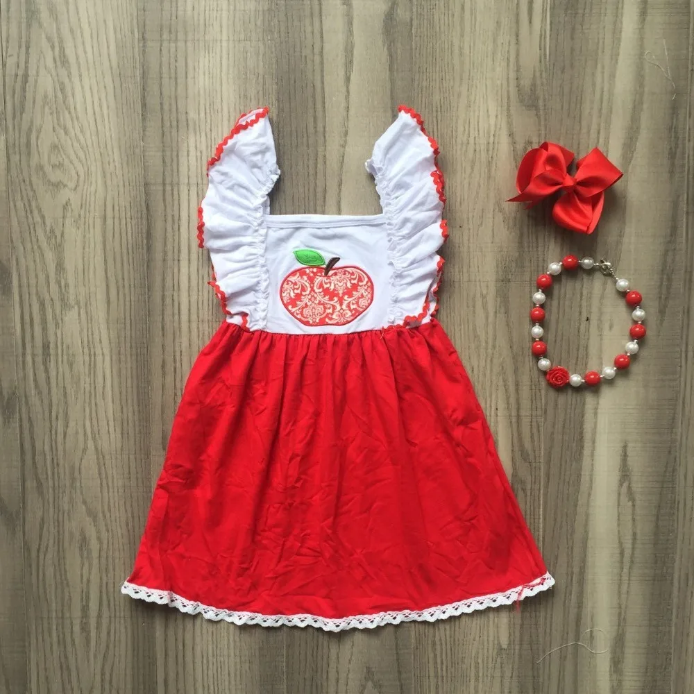 

hot new arrivals baby kids back to school boutique clothing children apple dress with red dots with accessories