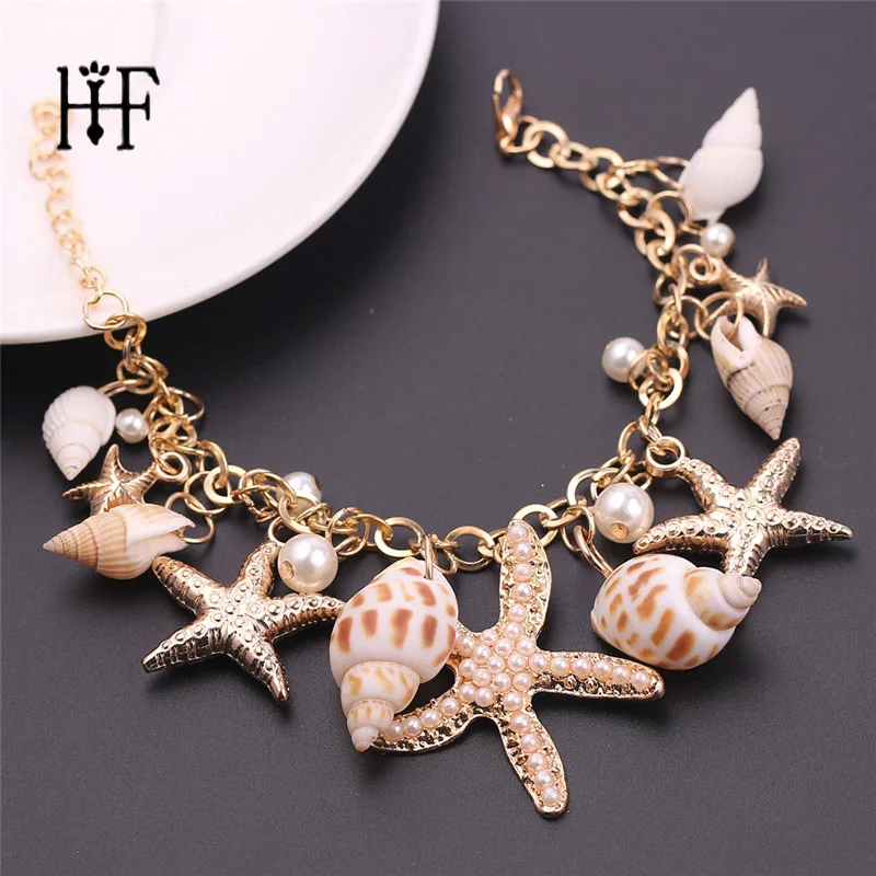 

Summer Jewelry Korean Fashion Star Starfish Conch Shell Unlimited Charm Multi-element Bracelet For Women Pulseras Mujer