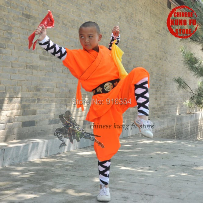 Popular Orange Kung fu Show Costumes Shaolin Monk Training Suit Martial