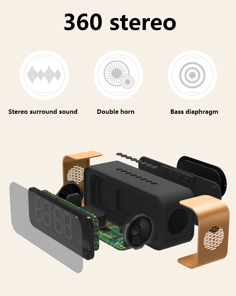 Творческий будильник радио зеркало светодио дный светоотражающие светодиодный дисплей беспроводной Bluetooth динамик телефон карты мини Малый сабвуфер