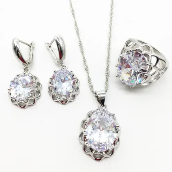 

White Garnet 925 Sterling Silver Jewelry Sets Earrings/Pendant/Necklace/Rings Size 6/7/8/9 For Women Free shipping