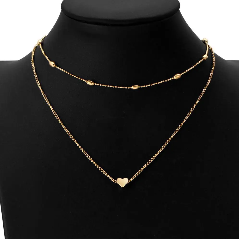 Простое золотое ожерелье с сердечком для женщин, многослойное ожерелье с шариком на шею, колье, ожерелье Ras Du Cou Femme, массивное ожерелье