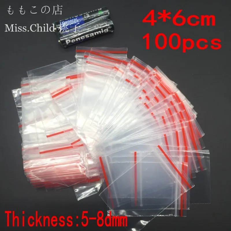 200pcs/lot 4*6cm PE Transparent Plastic Self sealing Zip Lock Bag Gift Rings Earrings Jewelry Small Goods Ziplock Packaging Bags