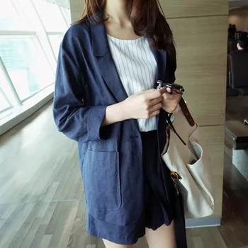 

2019 Spring and summer Korean version of linen set] cotton and linen suit culottes shorts + suit thin section small suit two set