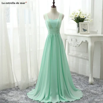 

Vestidos boda invitada mujer new tulle chiffon sexy V neck A line mint green royal blue pink champagne bridesmaid dress long