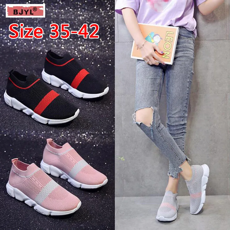 

BJYL women shoes sneakers Fly mesh elastic breathable womens shoes large size sports leisure slope heel shoes speed trainer shoe