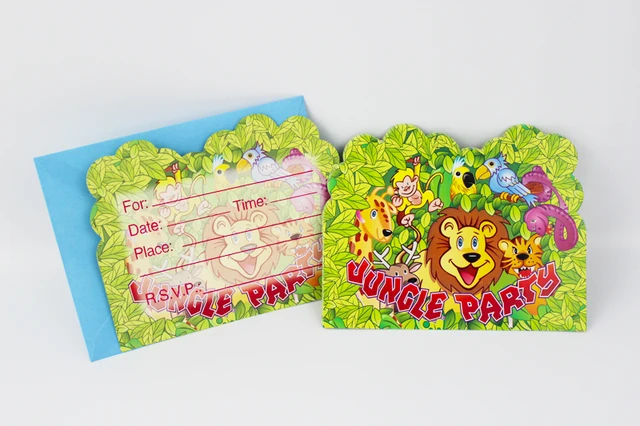 6pcs envelop shape jungle party theme party invitation card kids jungle party invitation
