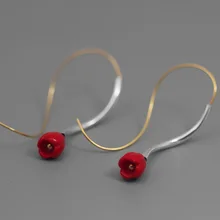 INATURE 925 пробы серебро личности красный коралл цветок серьги гвоздики для женщин модные ювелирные изделия Bijoux