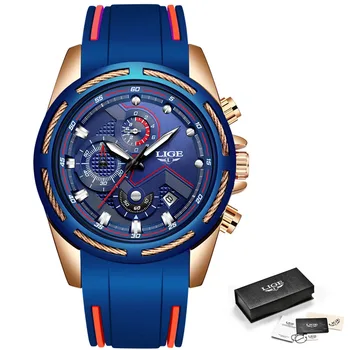 

New LIGE Mens Watches Top Brand Luxury Blue Silicone Watch Men Chronograph Sport Clock Quartz Waterproof Watch Relogio Masculino