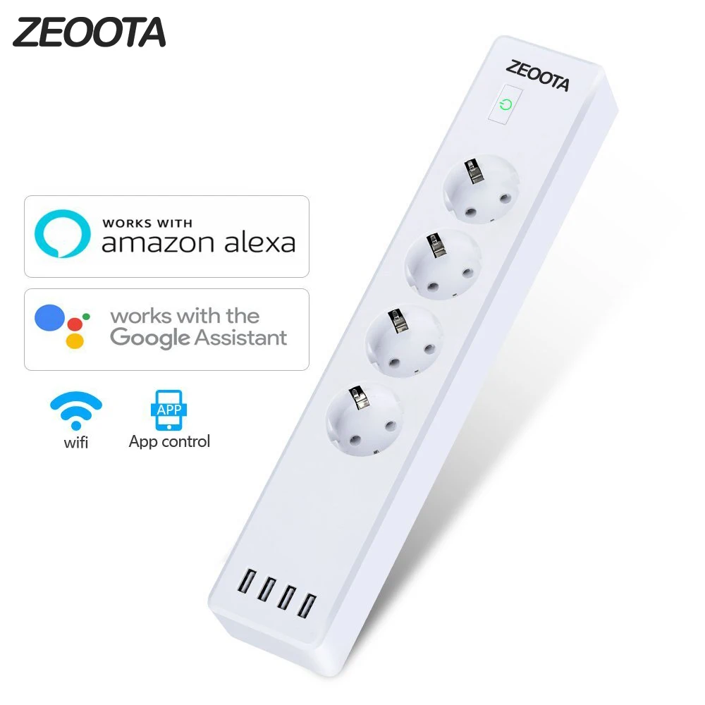 Wifi Smart Power Strip 4 EU Outlets Plug Socket with USB 4 Charging Port,App Voice Control Work with Alexa,Google Home Assistant Wifi Smart Power Strip 4 EU Outlets Plug Socket with USB 4 Charging Port,App Voice Control Work with Alexa,Google Home Assistant