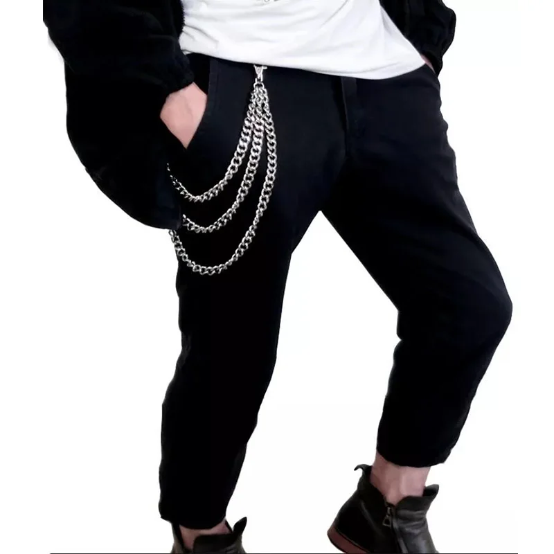 

BLA Three-layer Fashion Punk Hip-hop Pant Chain Waist Belt Rock Jeans Key chain Silver Ring Keyring Waist Link Belt KeyChain 30