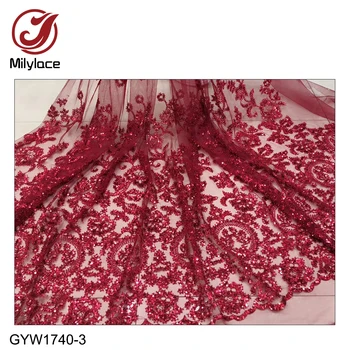 

Milylace beaded lace fabric for wedding dresses 5 yards luxury French tulle lace fabric with shiny sequins GYW1740