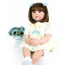 Cute round face Bebe Reborn Doll 24'' Silicone Reborn Girl Baby Doll Toys Newborn Lifelike princess for Girl safe and non-toxic 22 inch baby reborn doll toys full body soft silicone vinyl non toxic safe realistic bebe newborn doll toys best gift for girls