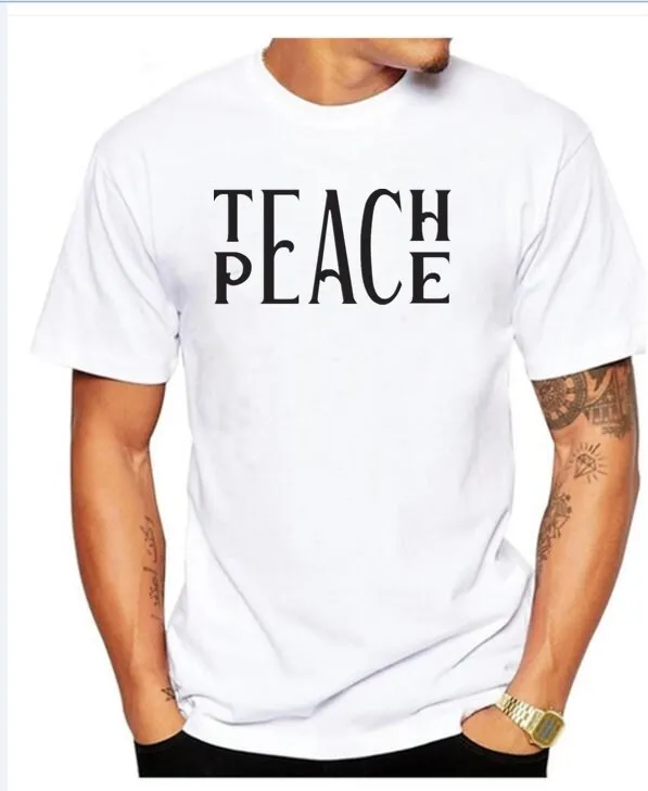 2018 Teach Peace print Мужская футболка хлопок хип хоп топ тройники | одежда