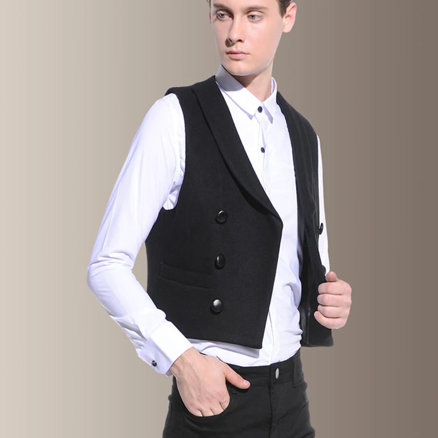 Black Gentlement Chalecos Para Hombre Men Vest Gilet Uomo Double Breasted Mens Vest Suit Colete Masculino Waistcoat Men 2018