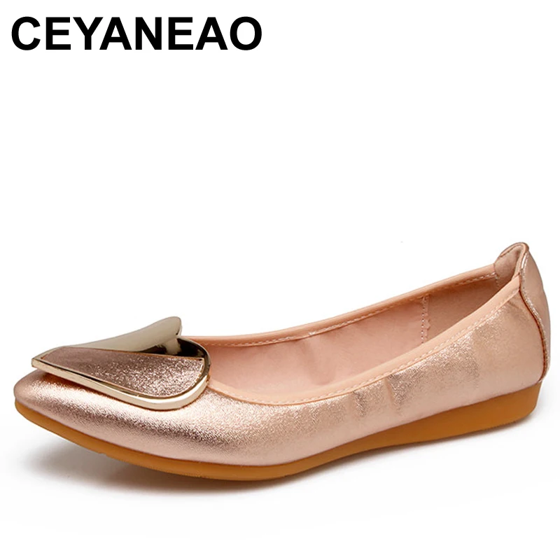 CEYANEAO 2018 Spring Women Fashion Pointed Toe Flats Ballerina Sliver Gold Blue Flat Designer Plus Size Ladies Boat ShoesE1126