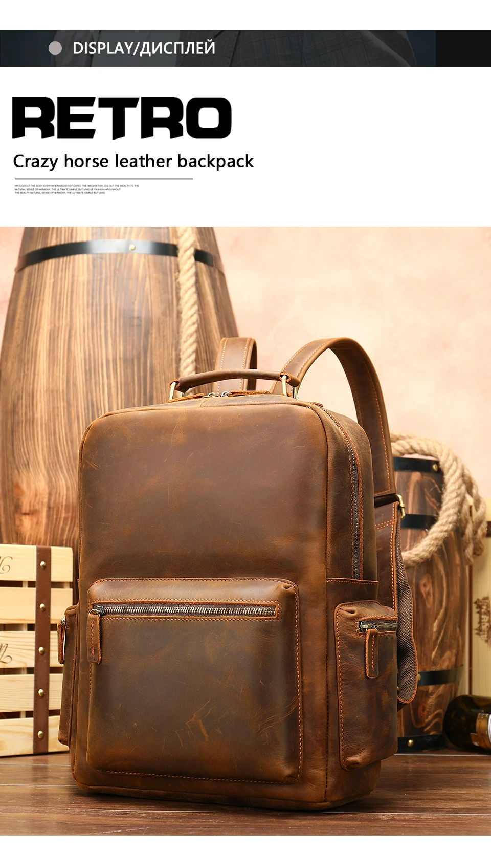 5 Crazy Horse Leather Backpack Men Backpacks Casual Daypacks Leather Laptop Bag 14 inch Men's Travel Shoulder Bags Male Bag
