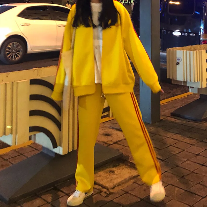 

Two Piece Set Women 2018 autumn and winter korean style jacket womens+wide leg pants Set 2 pcs set women clothing set (X864)