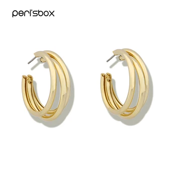 

Peri'sBox Gold Silver Color Multi Hoops Earrings for Women Simple Three Circle Hoop Earrings Bohemia Geometric Round Earrings