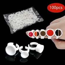100 шт белые одноразовые тату чернила кольца чашки S/L бровей губ татуировки держатель пигментов контейнер для колец Перманентный макияж аксессуары