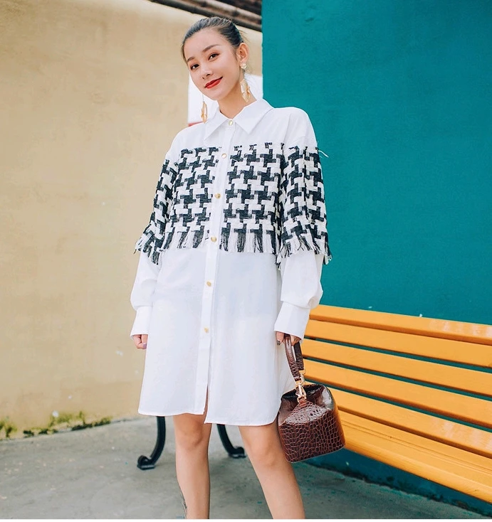 Prix Special Qianbi Checker Mi Longue Chemise Jupe Robe Automne Robe Blouse Femme 2018 Nouveau Chic Debut Automne Chemise Blanche J201901001 March 2021