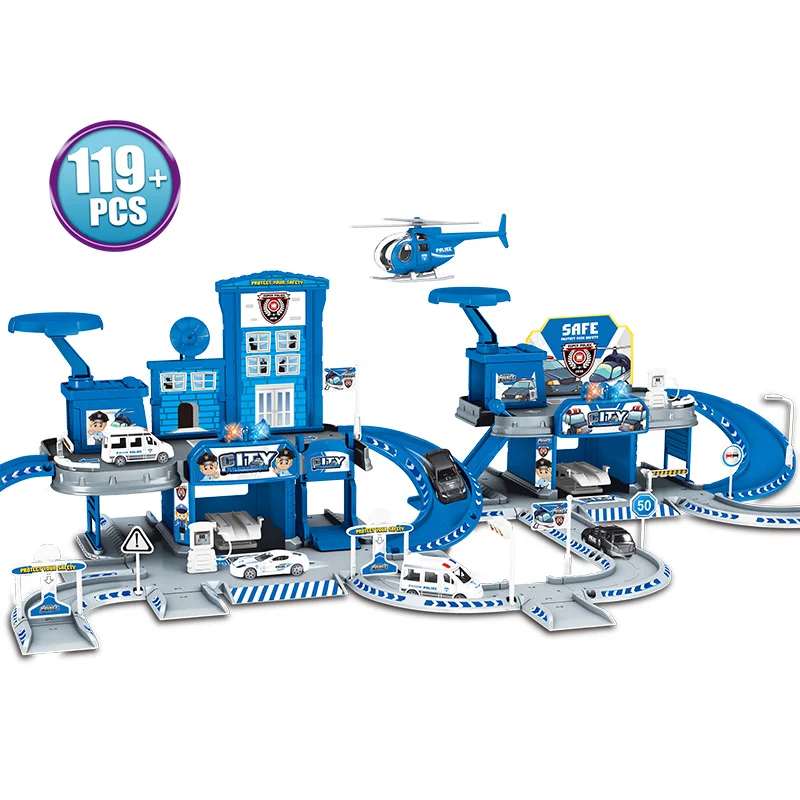 69902 3D City Police Station Railway Alloy Car Play Engineering Fire Truck Track Car DIY Model Building Kits Assembly toys for kids - Цвет: 69902