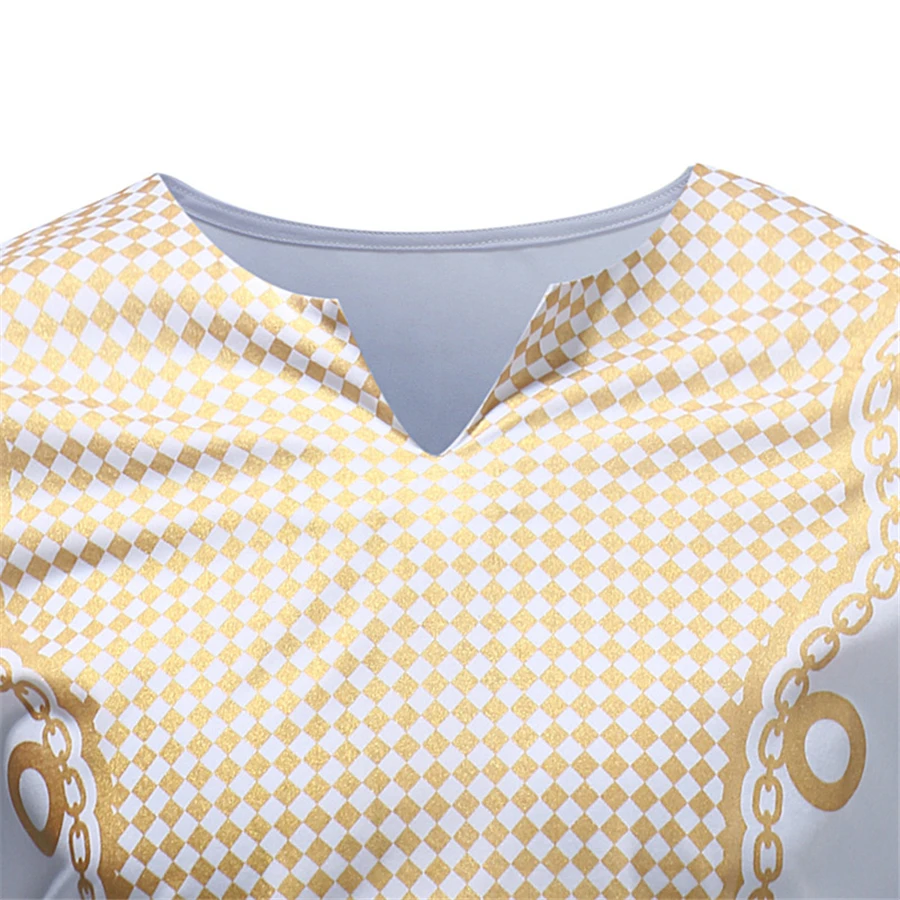 GuyuEra Fashion African dashiki style hot African wind long sleeve V-neck casual T-shirt black and white M-3XL