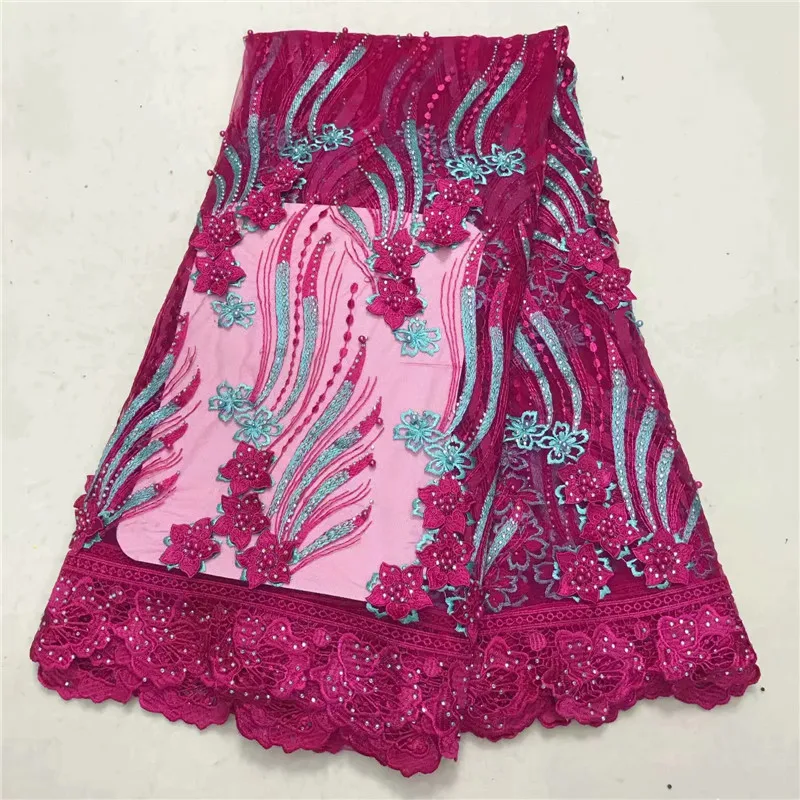 

Good quality french lace fabric with stones African lace fabric latest tulle laces fabrics for 5 yards dress material !WD082303