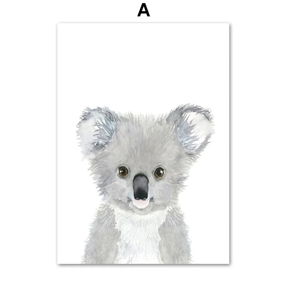 Мультфильм лиса коала олень кролик, белка скандинавские плакаты и принты настенные художественные печати холст картины настенные картины для детской комнаты детская комната - Цвет: A
