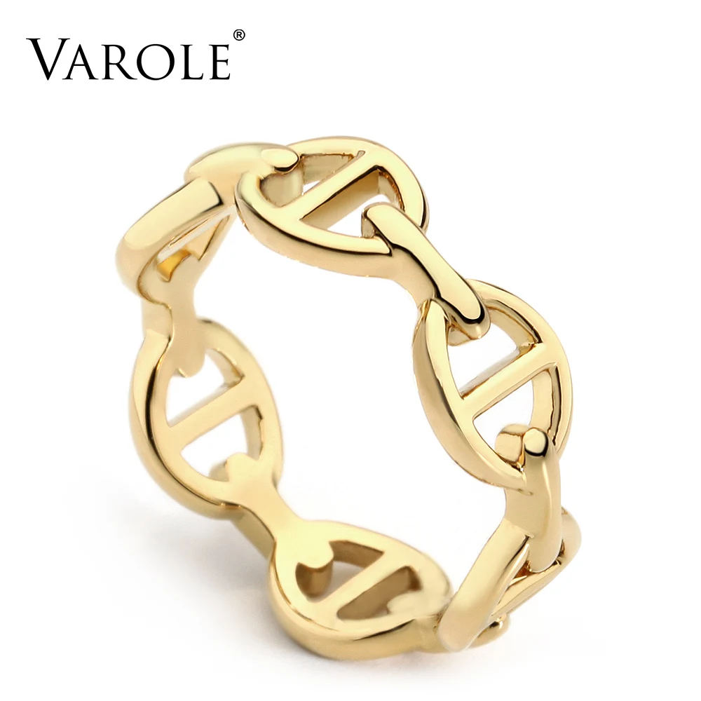 Varole корейские полые медь золотого цвета обручальное кольцо для женщин Серебряные женские кольца, бижутерия оптом - Цвет основного камня: gold