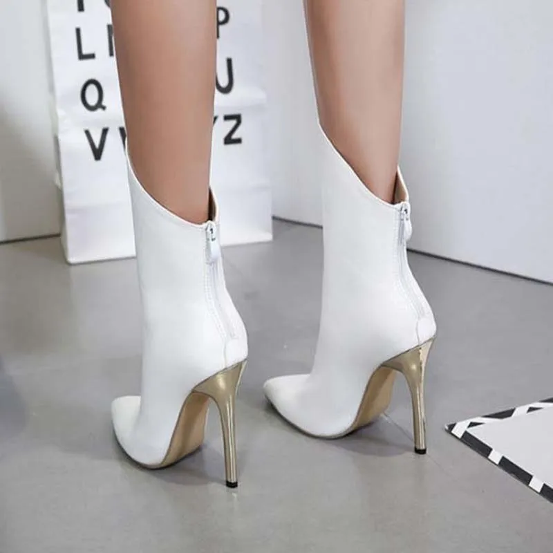 pointed white ankle boots