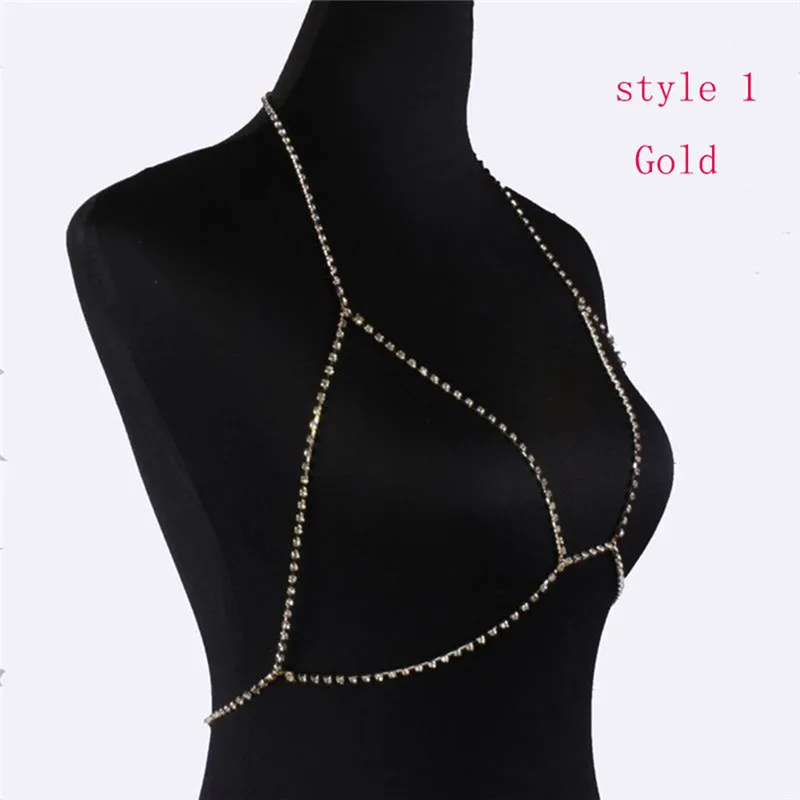 

Necklace Summer Bikini Fashion Charm Body Jewelry On Sale Sexy Women Chain Necklace Shiny Crystal Rhinestone Bra Chest