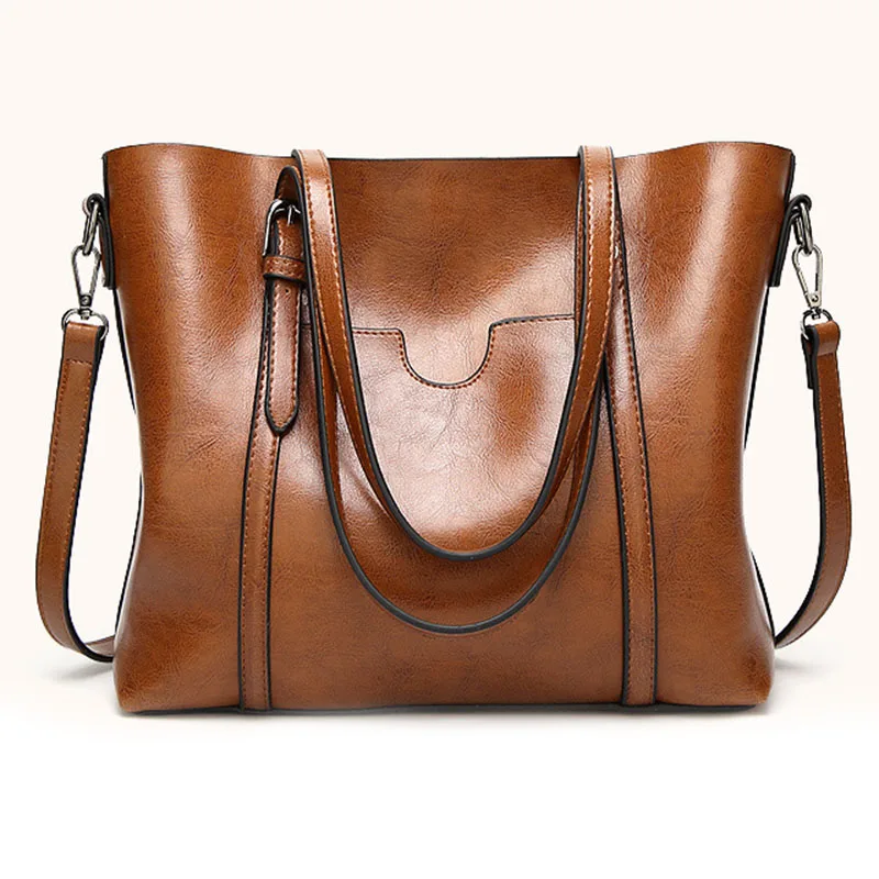 

Women bag Oil wax Women's Leather Handbags Luxury Lady Hand Bags With Purse Pocket Women messenger bag Big Tote